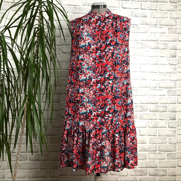 REISS Vali Ditsy Floral Print Dress Drop Waist Ruffle Hem Detail Sleeveless Sz 8 - Picture 7 of 15